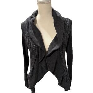 Anthropologie Knitted And Knotted Gray Fringed Open Cardigan Shawl Collar Size M